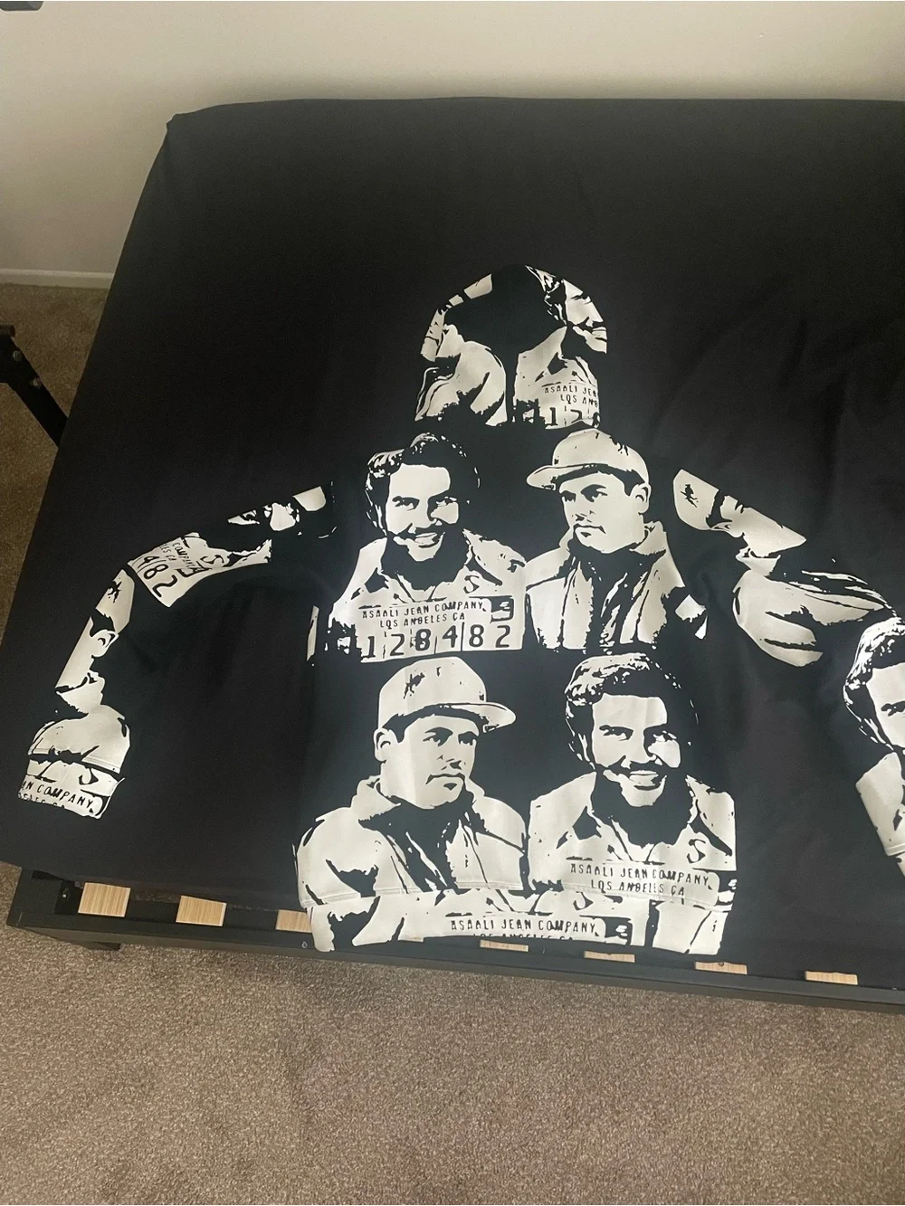 Black Graphic Hoodie with White Mugshot Print
